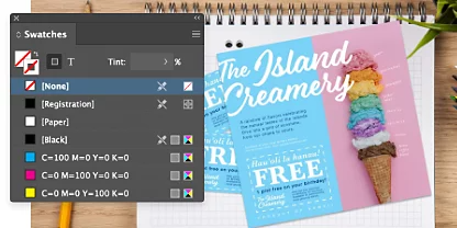 The Adobe InDesign swatches interface