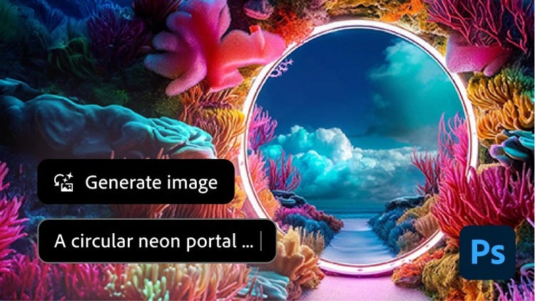 A circular neon portal Generative Fill prompt in Photoshop