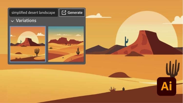 Vector image of a desert showing a tooltip with 2 options