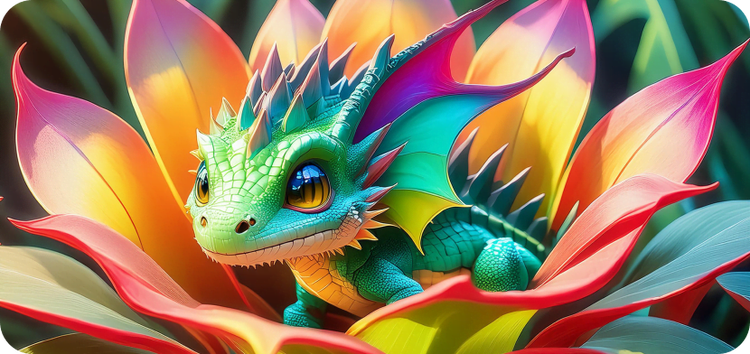 AI generated image of a small bright green dragon