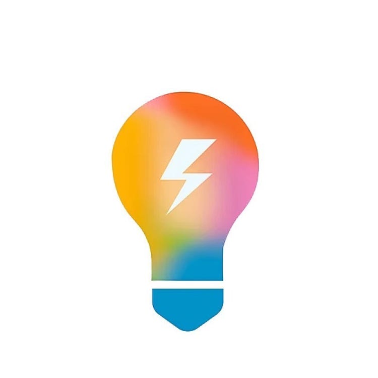 multicolor lightbulb graphic with a lightning bolt
