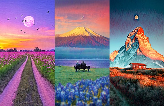 Inspirational image showing a montage of photos with artistic elements