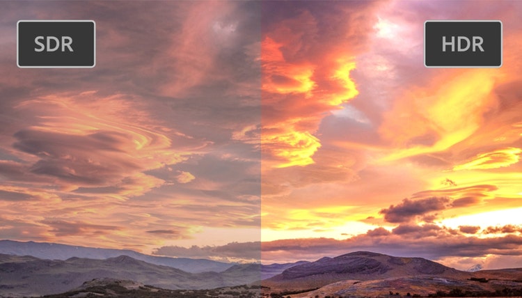 A before and after image of a sunset using HDR