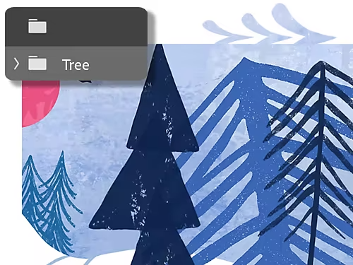 Black composites of different tree brushes are organized on a white background