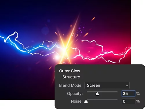 Outer Glow effect applied to an image of cartoon lightning.