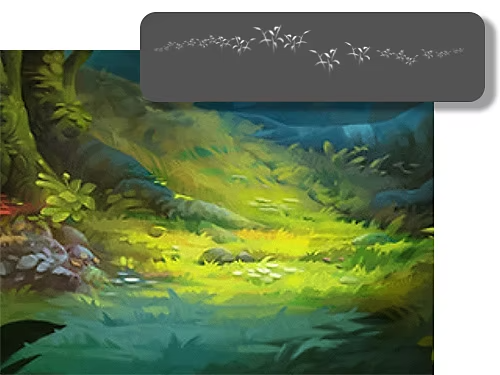 A beam of light illuminates a grassy forest glen reminiscent of the film Bambi with a brush box