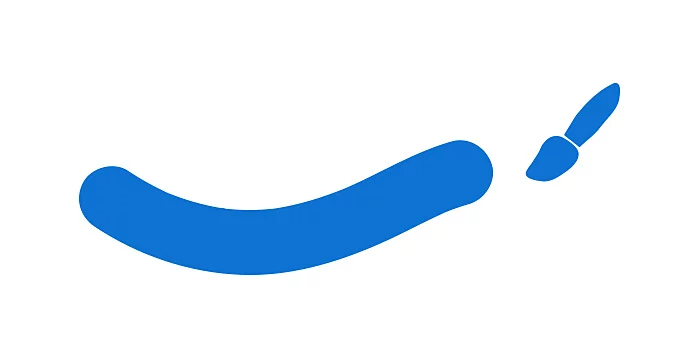 Thick blue brushstroke with a blue paintbrush icon.