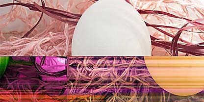 A picture of an egg on a pile of string with effects applied