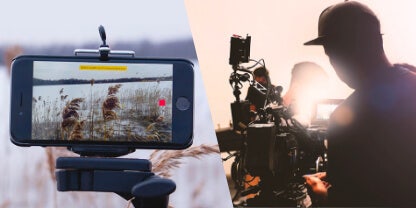 Capturing video on a smartphone and a professional film camera