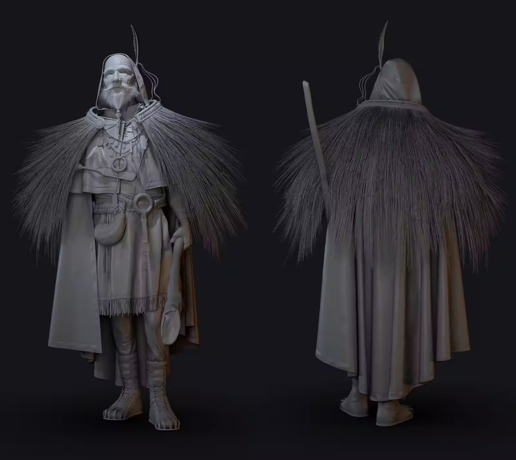 grey 3D character model of medieval man