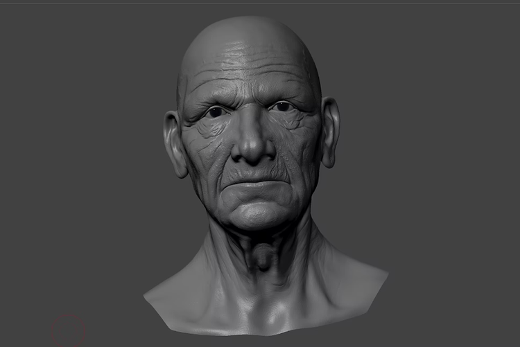 grey 3D model of old man’s face