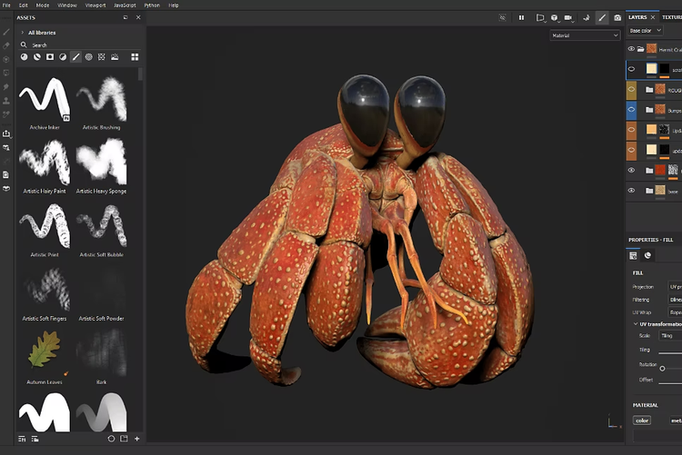 crab 3D model in 3D art maker tool