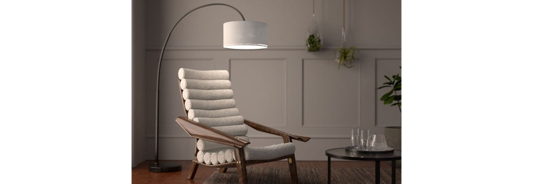 3D interior design rendering of a chair and staged environment.