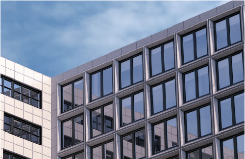 realistic-looking render of an office building