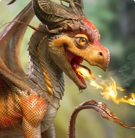 3D dragon render showcasing painting across UV tiles in Adobe Substance 3D Painter. | https://main--cc--adobecom.aem.live/products/substance3d/magazine/paint-across-uv-tiles-udims-in-substance-painter