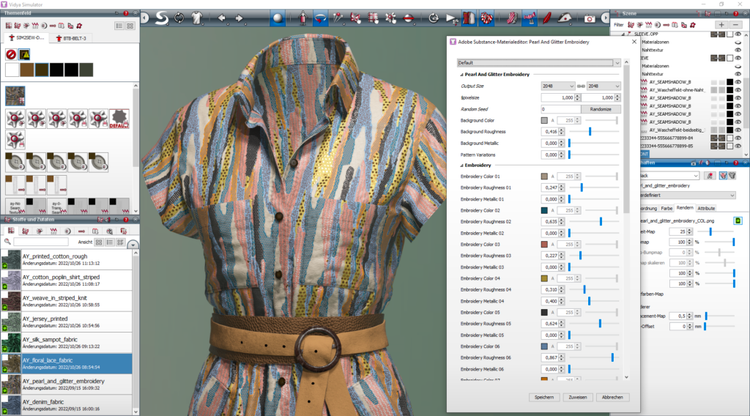 screenshot of fabric with editing options in Substance 3D with Assyst