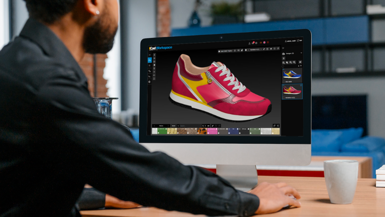 Artist shown editing a sports shoe in Adobe Substance 3D and ICad 3D+