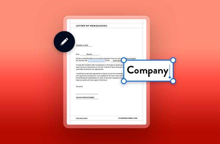 Captura de ecrã de um modelo de carta de rescisão.