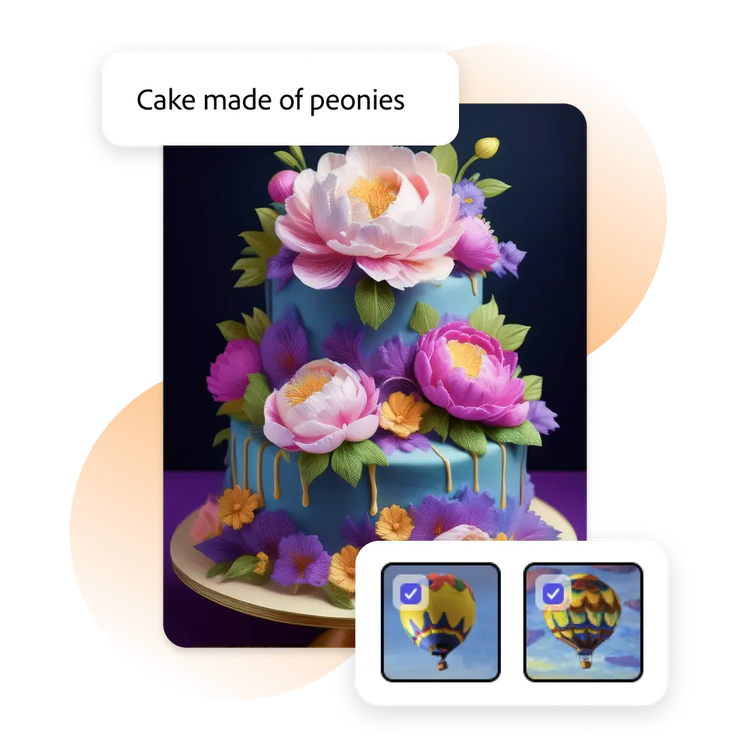 Bolo enfeitado com peônias rosas gerado no Adobe Express