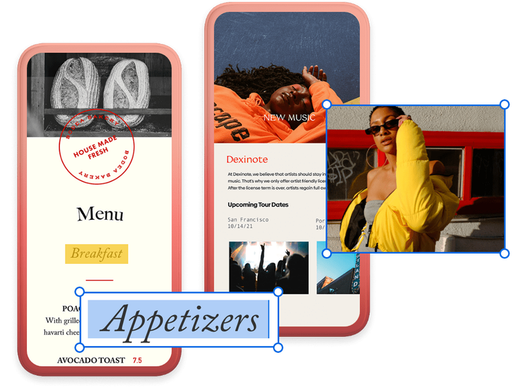 Dois dispositivos móveis com PDFs mostrando modificações em andamento: uma edição de texto está sendo feita em um e uma imagem está sendo adicionada ao outro