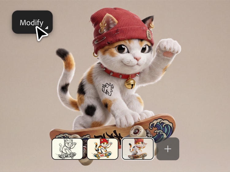 https://main--da-cc--adobecom.aem.page/cc-shared/assets/firefly/video/video-to-video/media_12fd3a1aabf95b4b8a22ea7b9952c5a4b26f1c8d8.mp4#_autoplay | Um esboço desenhado à mão de um gato andando de skate se transforma em uma ilustração colorida no estilo cartoon, com contornos marcados, cores vibrantes e detalhes divertidos, preservando a pose e a composição originais.