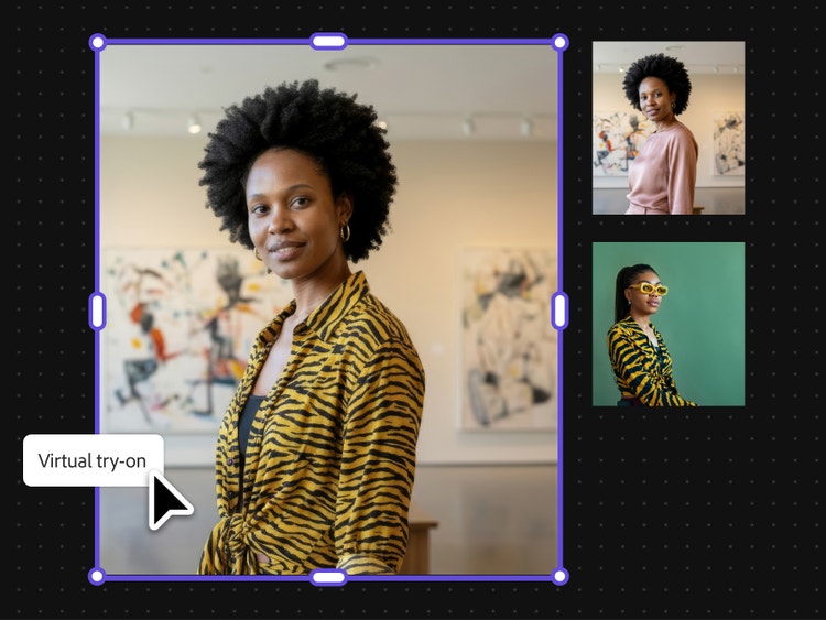 Virtual try-on images in Firefly Boards, showing a woman in different outfits