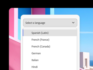 A drop down menu for selecting languages. The user is selecting Spanish.