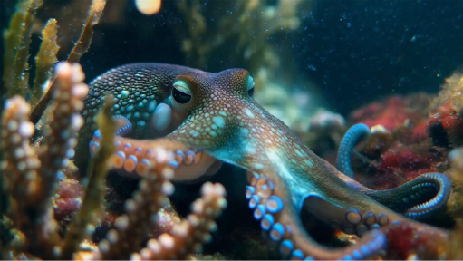 https://video.tv.adobe.com/v/3471139?autoplay=true&end=replay&hasaudio=false&mute=false&chrome=false | A lifelike scene featuring an octopus in an underwater reef created with the AI video generator.