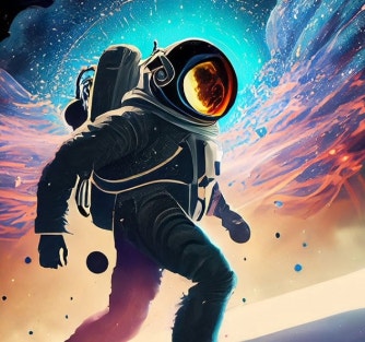 Firefly generated astronaut with multicolored space background as example of AI changing creative work for artists