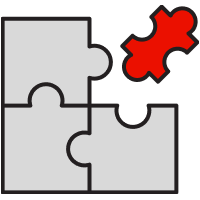 Trei piese de puzzle gri interconectate și o piesă roșie mai mică sugerează că în cazul fișierelor EML poate lipsi compatibilitatea.