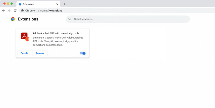 Ecran care arată extensia Adobe Acrobat în curs de activare