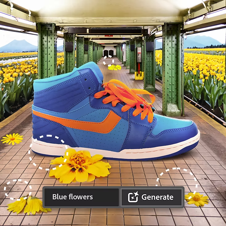 Blue flowers in the Generate text input field