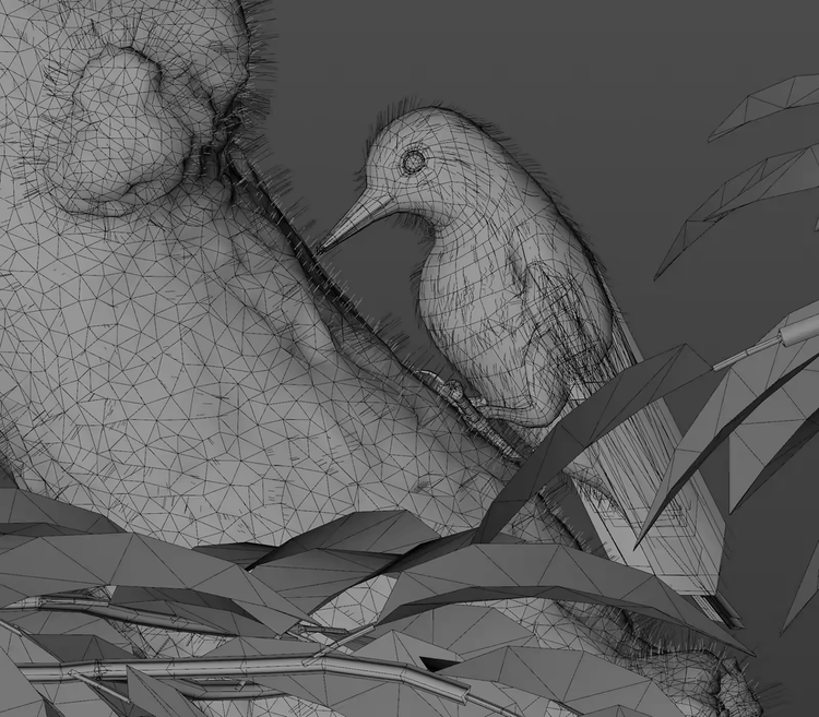 Hyper-realistic 3D rendering of bird using 3D polygon modeling