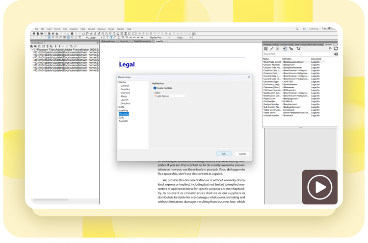 https://main--cc--adobecom.aem.live/cc-shared/fragments/modals/framemaker/framemaker/highlighting-variables-on-page#highlighting-variables-on-page | Highlighting variables on a page
