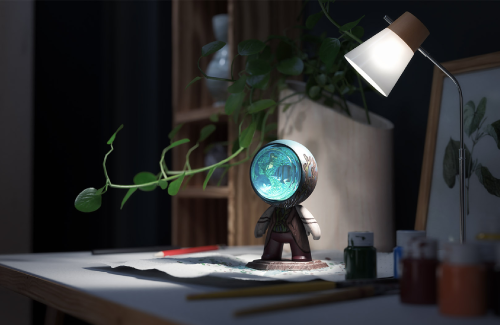 استخدام التصميم ثلاثي الأبعاد لتصميم عمل فني لرسم مجسم لرجل فضاء