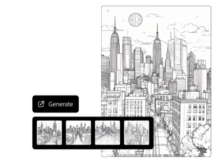 Stylized pen and ink AI generated art of city architecture with crosshatching variations in AI art generator