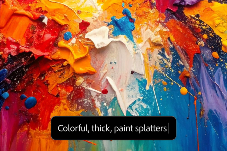 AI generated abstract art of expressionist high-contrast paint splatter with AI generator text prompt interface