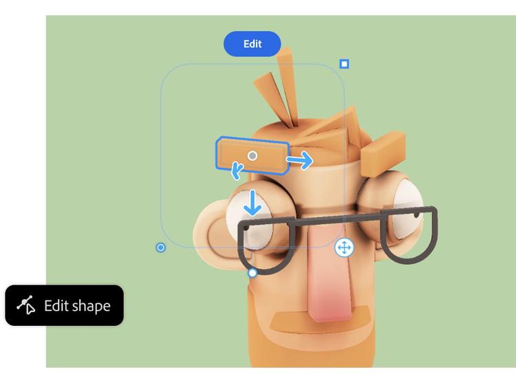 Cartoon character with glasses showing options for angles and image perspective in 3D art generator