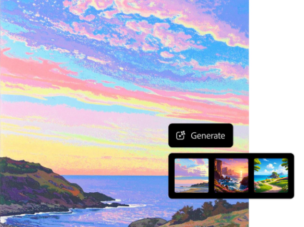 Four variations of colorful seascape paintings with overlay of different art styles generated by AI art generator
