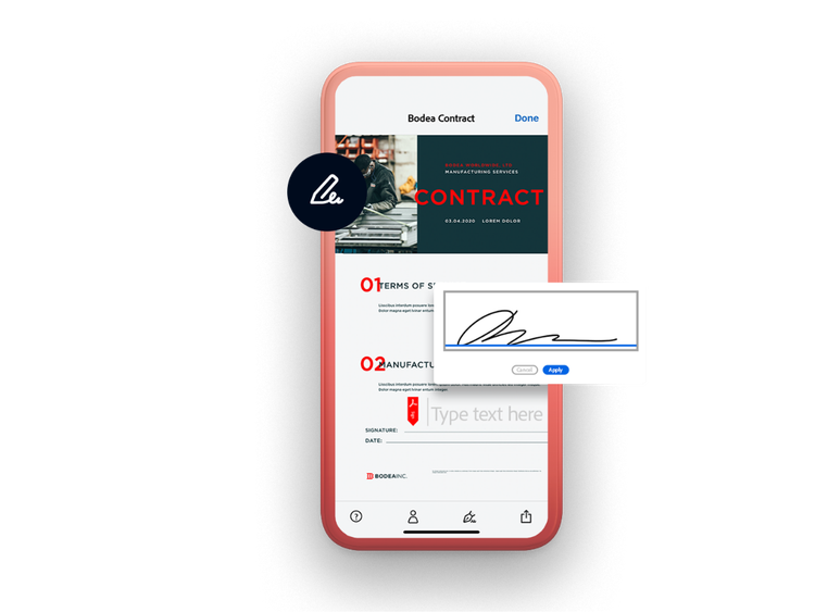 Mobil enhet som visar ett kontrakt och en e-signatur
