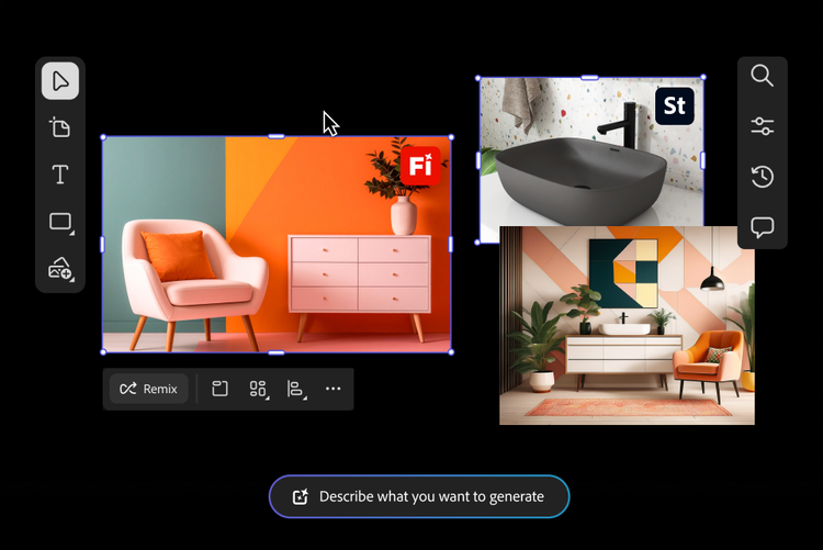 Skapa en moodboard med inredningsdesign och bilder på möbler.