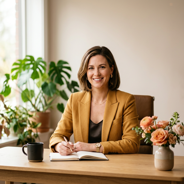 Woman sitting at a desk in an office setting