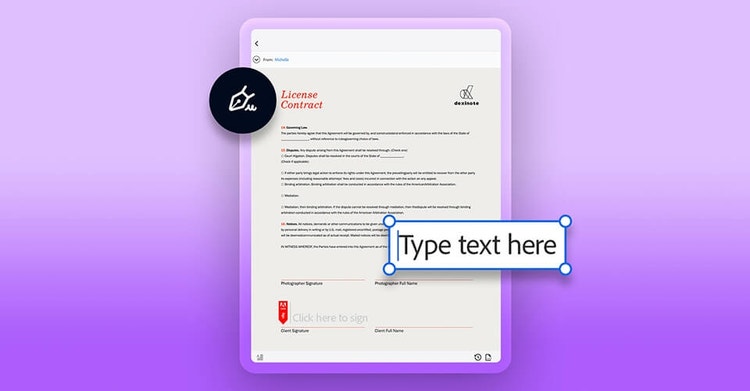 Image of adding text to a PDF document on a tablet device
