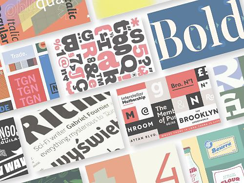 Príklady farebného typografického dizajnu s použitím rôznych písiem.