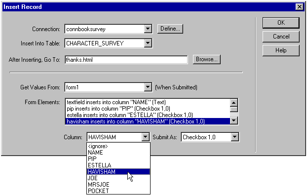 Macromedia Checkbox Form Insert Radio Button Server Behavior Using Checkboxes To Insert Record Data Adding The Insert Record Server Behavior