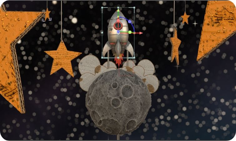 Inserting image... A rocket ship positioned over a model of the earth