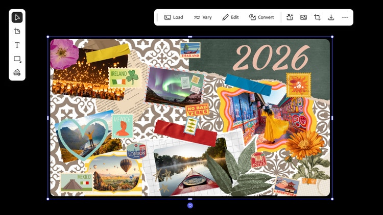 บอร์ดคำคมปี 2026 พร้อมภาพถ่ายแสงเหนือ บอลลูนลมร้อน และคนบนยอดเขา รวมทั้งภาพแสตมป์จากประเทศต่างๆ