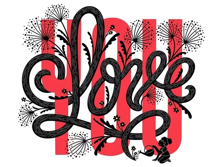 ภาพประกอบของคนกำลังรดน้ำเป็นคำว่า “Love you”