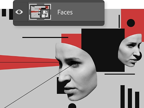 แผง Layers วางซ้อนอยู่บนภาพคอลลาจ