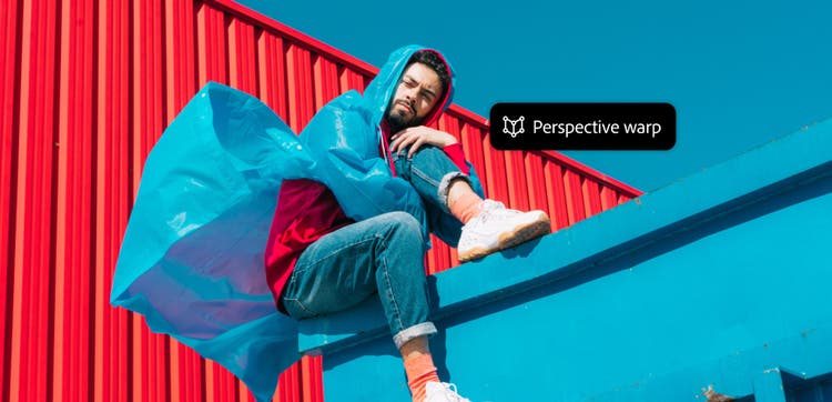 รูปภาพผู้ชายที่มีการปรับเปลี่ยนพื้นหลังด้วย Perspective Warp